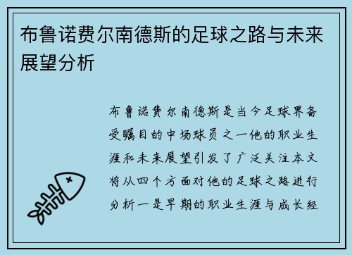 布鲁诺费尔南德斯的足球之路与未来展望分析